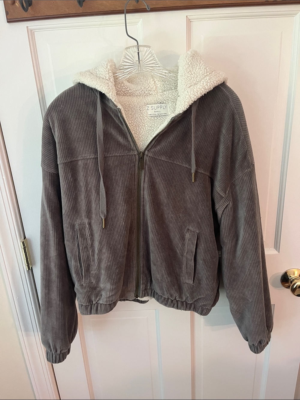 Z Supply Gray Corduroy Hooded Teddy-Lined Jacket